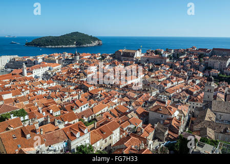 View from defensive Walls of Dubrovnik, Old Town of Dubrovnik city, Croatia. Lokrum Island on background Stock Photo