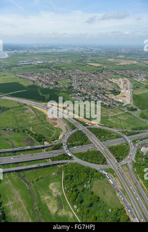 An aerial view of Junction 30 of the M25 and the Essex village of ...