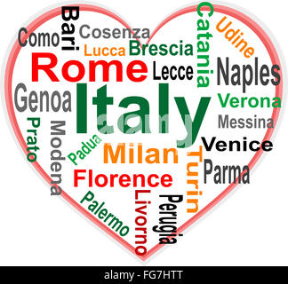 Italy Heart and words cloud with larger cities Stock Photo