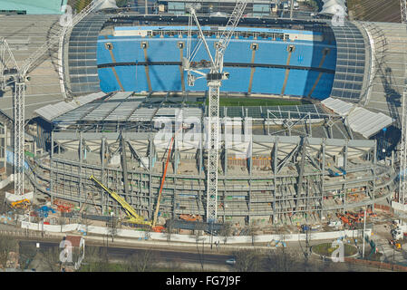An aerial view of construction work taking place at the City of Manchester Stadium Stock Photo