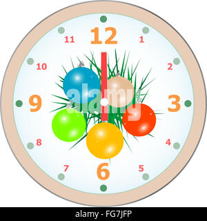 New Year wall clock congratulation card. vector Stock Photo