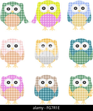 set of cute owls isolated on white Stock Photo - Alamy
