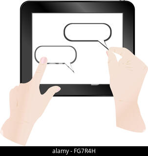 cloud computing and touch pad concept. hand touch the cloud Stock Photo