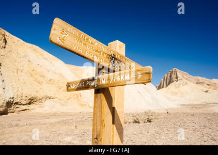 Directional signs for hikers in Death Valley National Park, California Stock Photo