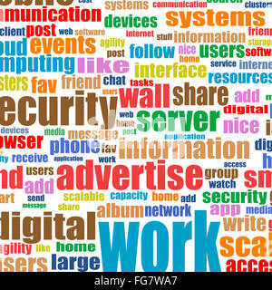 Social media concept in tag cloud background Stock Photo