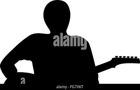 A silhouette of a guitar player isolated on white Stock Photo