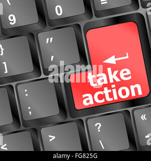 Take action red key on a computer keyboard, business concept Stock ...