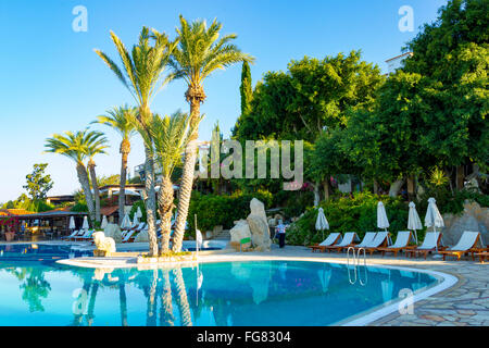 Swimming Pool early morning at the Coral Bay hotel Cyprus. Stock Photo