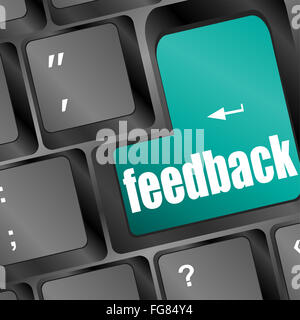 Feedback computer key showing opinion and surveys Stock Photo