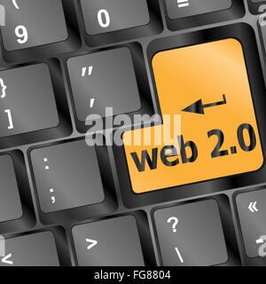 Web2 computer key in yellow showing social medias Stock Photo
