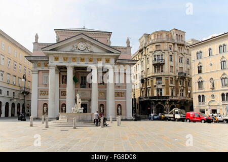 geography / travel, Italy, Friuli, Trieste, old stock exchange, built: 1806 by Antonio Molari, Piazza della Borsa, Neptune fountain, Additional-Rights-Clearance-Info-Not-Available Stock Photo