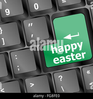 happy Easter text button on keyboard with soft focus Stock Photo