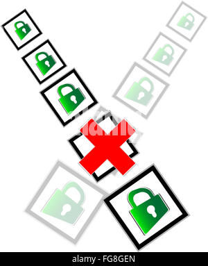 red check box and green padlock set on check mark list Stock Photo