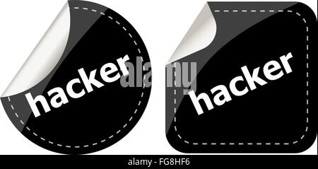 black hacker stickers set on white, icon button Stock Photo