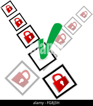 green check box and red padlock set on check mark list Stock Photo