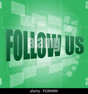 word follow us on digital background on digital screen Stock Photo