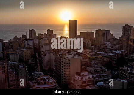Skyscrapers at evening in Beirut. Stock Photo