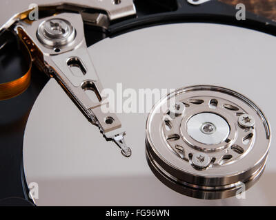 open hard disk drive close up shot Stock Photo