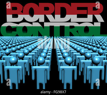 Border Control text with Hungarian flag and crowd of people illustration Stock Photo