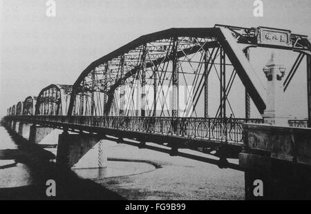 Modernization of Taiwan under Japanese rule. Taipei Bridge. Before 1940. Stock Photo