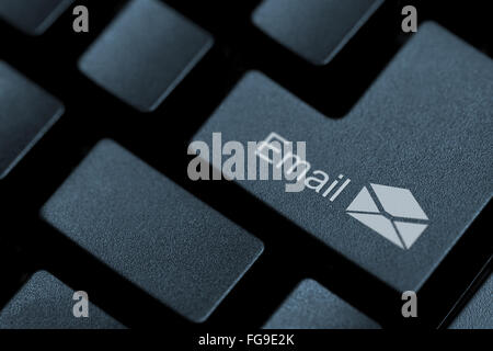 Horizontal close up of black keyson a keyboard with the word email and an email icon on one of them Stock Photo