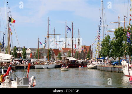 Ships moored at Zuiderhaven (Southern harbour) during the 2014 Tall Ship Races in Harlingen, Netherlands Stock Photo