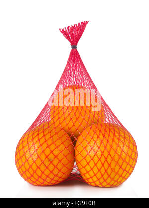 A pack of three oranges without label isolated on white background Stock Photo