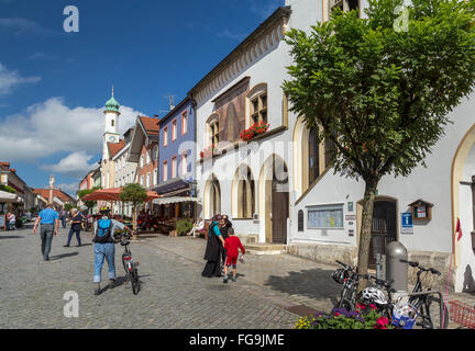 geography / travel, Germany, Bavaria, Murnau, Pfaffenwinkel, Untermarkt, city hall, Church of Our Lady Help of Christians, Additional-Rights-Clearance-Info-Not-Available Stock Photo