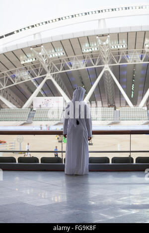 Qatari man in traditional arab dress at Al Shaqab, Doha, Qatar Stock Photo