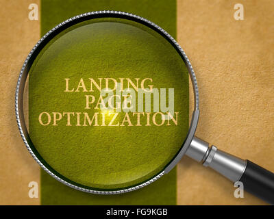 Landing Page Optimization through Magnifying Glass. Stock Photo