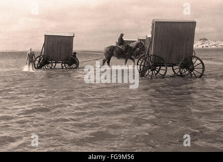 Victorian Bathing Machines - Bath carts - Victorian Era Stock Photo