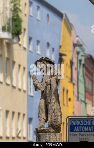 geography / travel, Bavaria, Wasserburg am Inn, Ledererzeile, row of houses in the old town, Additional-Rights-Clearance-Info-Not-Available Stock Photo