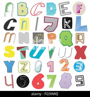 new set of isolated, anonymous style alphabet letters and numbers. vector font type design. criminal language concept icons. sec Stock Vector