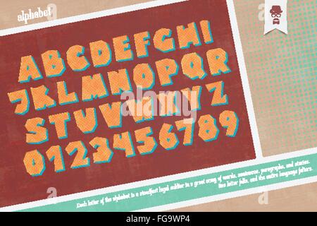 set of pop art style alphabet letters and numbers. vector font type and vintage poster design. comic, bold lettering collection Stock Vector