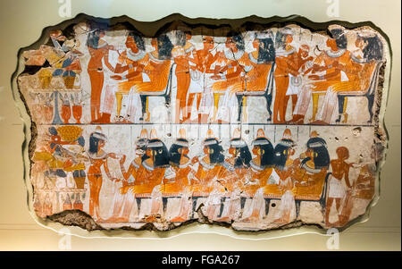 Wall paintings from the Tomb of Nebamun at Thebes, British Museum, Bloomsbury, London, England, UK Stock Photo
