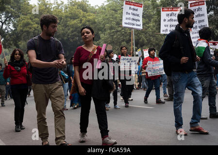 New Delhi, India. 18th Feb, 2016. The protest march of students of Jawaharlal Nehru University students in New Delhi, India.  Thousands of students gathered in the march that was taken from Mandi House to Parliament Street in New Delhi. Credit:  Abhishek Kumar/Alamy Live News Stock Photo