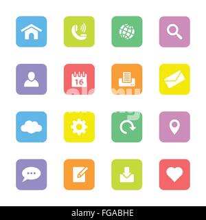 [EPS10] Colorful simple flat icon set 1 on rounded rectangle Stock Vector