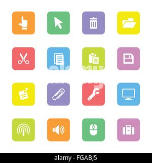 [EPS10] Colorful simple flat icon set 3 on rounded rectangle Stock Vector