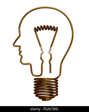 Man's Head In A Light Bulb. 3D Model. Stock Photo