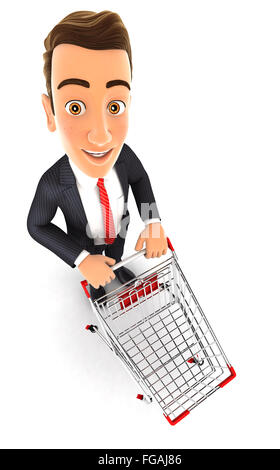 3d businessman empty supermarket trolley, isolated white background Stock Photo