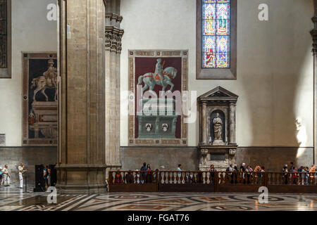 FLORENCE, ITALY - SEPTEMBER 22, 2015 : Interior view of famous Duomo in Florence, with sculptures and paintings. Stock Photo