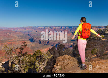 Grand canyon and hiker young woman portait Stock Photo