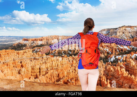 Back portrait of woman in Bryce canyon Stock Photo
