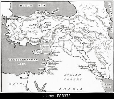 Map of the Babylonian, Assyrian and Hittite empires. Stock Photo