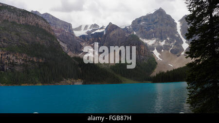 Panoramic view of Moraine Lake, Banff National Park, Alberta, Canada Stock Photo