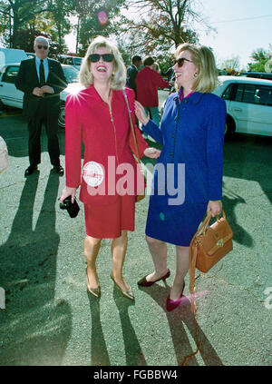 Durham, North Carolina, USA, 26th October, 1992 Tipper Gore and Hillary Clinton share a laugh on for Hillary's  birthday. Credit: Mark Reinstein Stock Photo