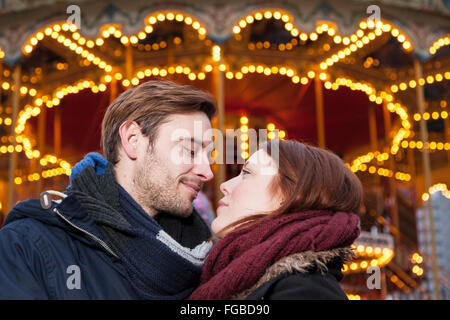young couple on christmas market Stock Photo