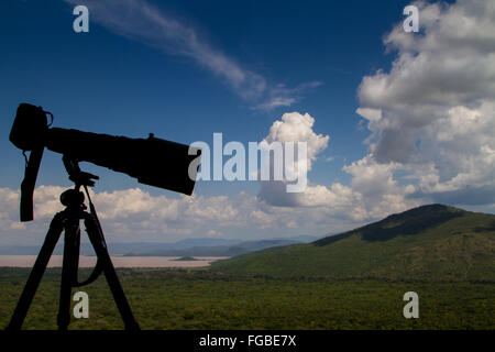 A telephoto lens silhouetted against the sky, Ethiopia Stock Photo