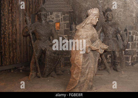 Salt statues of the royal daughter, Kinga at Wieliczka Salt mines,Krakow,Poland,Europe. Stock Photo