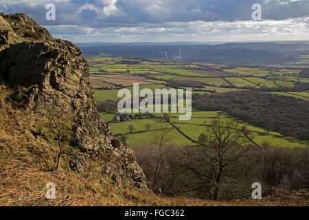 View from the Wrekin hill in Shropshire, England. Looking towards Ironbridge Power Station in the Ironbridge Gorge. Stock Photo